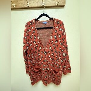 Democracy Rust Leopard Print Button Cardigan